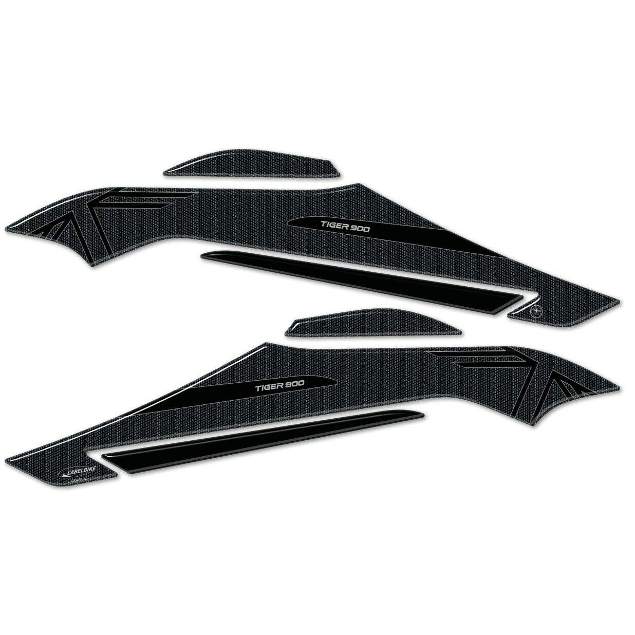 labelbike - 2 Pegatinas laterales 3D Tanque Motocicleta Protección y Decoración en Resina compatible con Triumph Tiger 900 GT - Color Negro carbón y gris