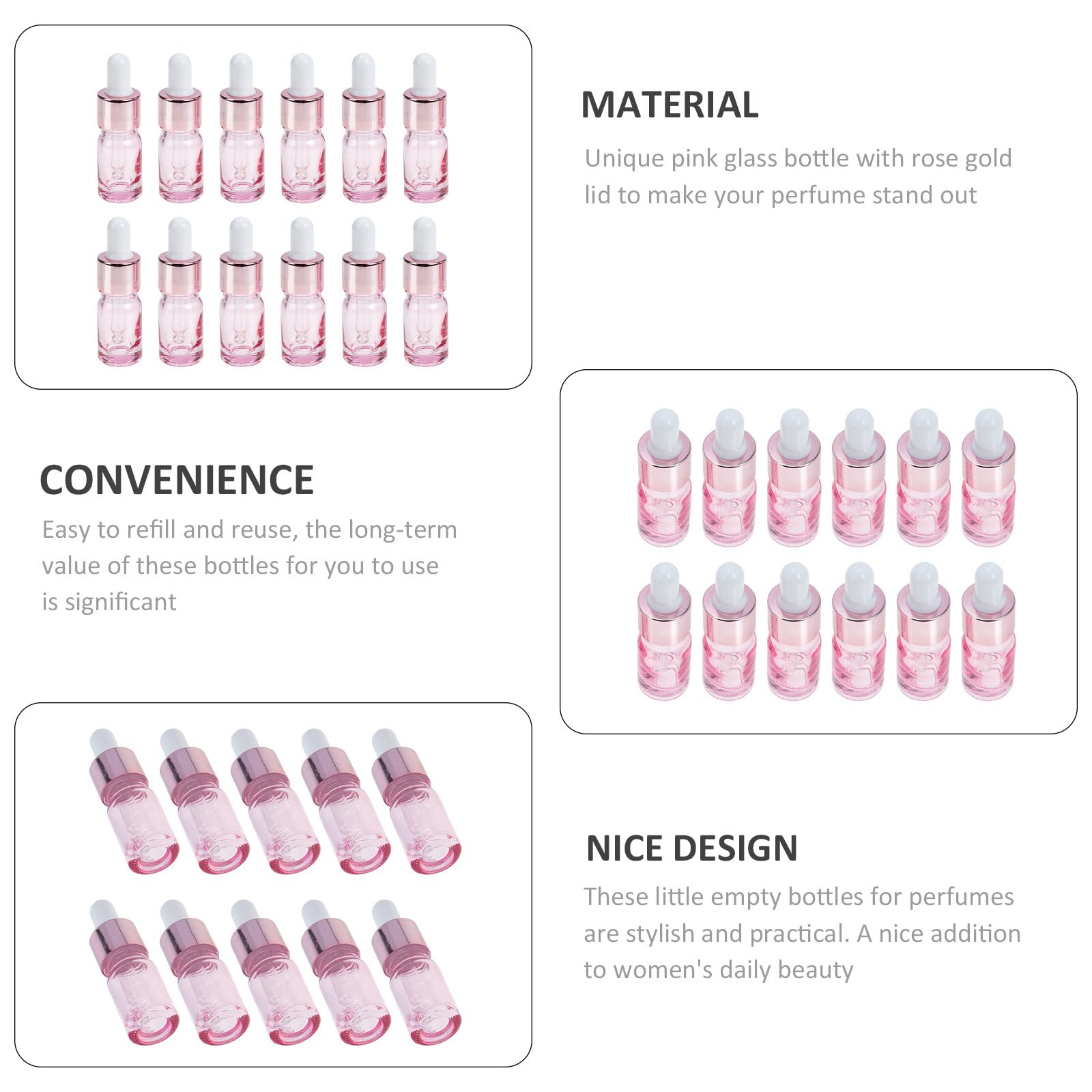 35 Stück Nachfüllbare 5ml Glasflaschen in Roségold mit Pipette Sichere und Wiederverwendbare Kosmetikflüssigkeitsbehälter für Reisen und Tägliche Schönheit
