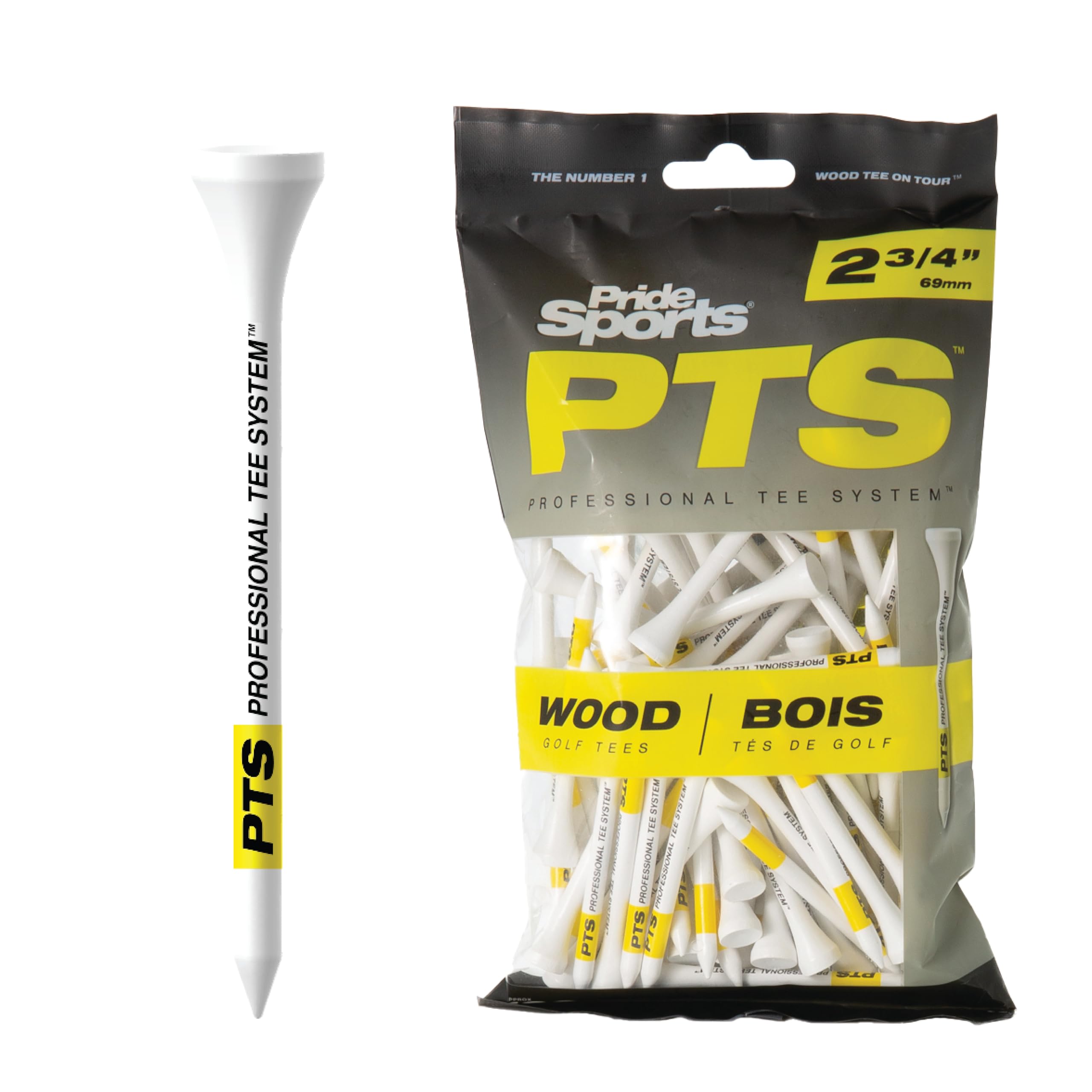 PrideSportsPTS Wood Golf Tees | 100 Count, 2-3/4 Inch | #1 Wood Tee on Tour | Best for Drivers & Woods