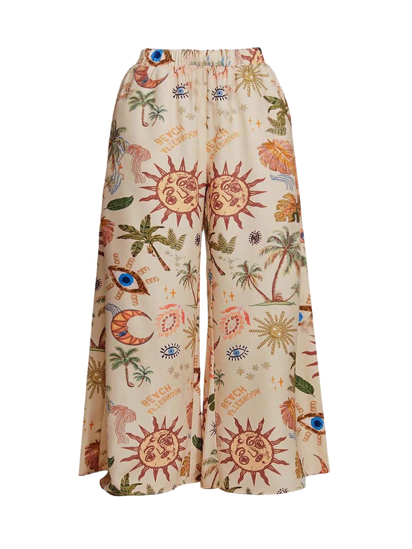 WDIRARA Womens Plus Size Graphic Elastic Waist Pants Boho Wide Leg Palazzo Pants