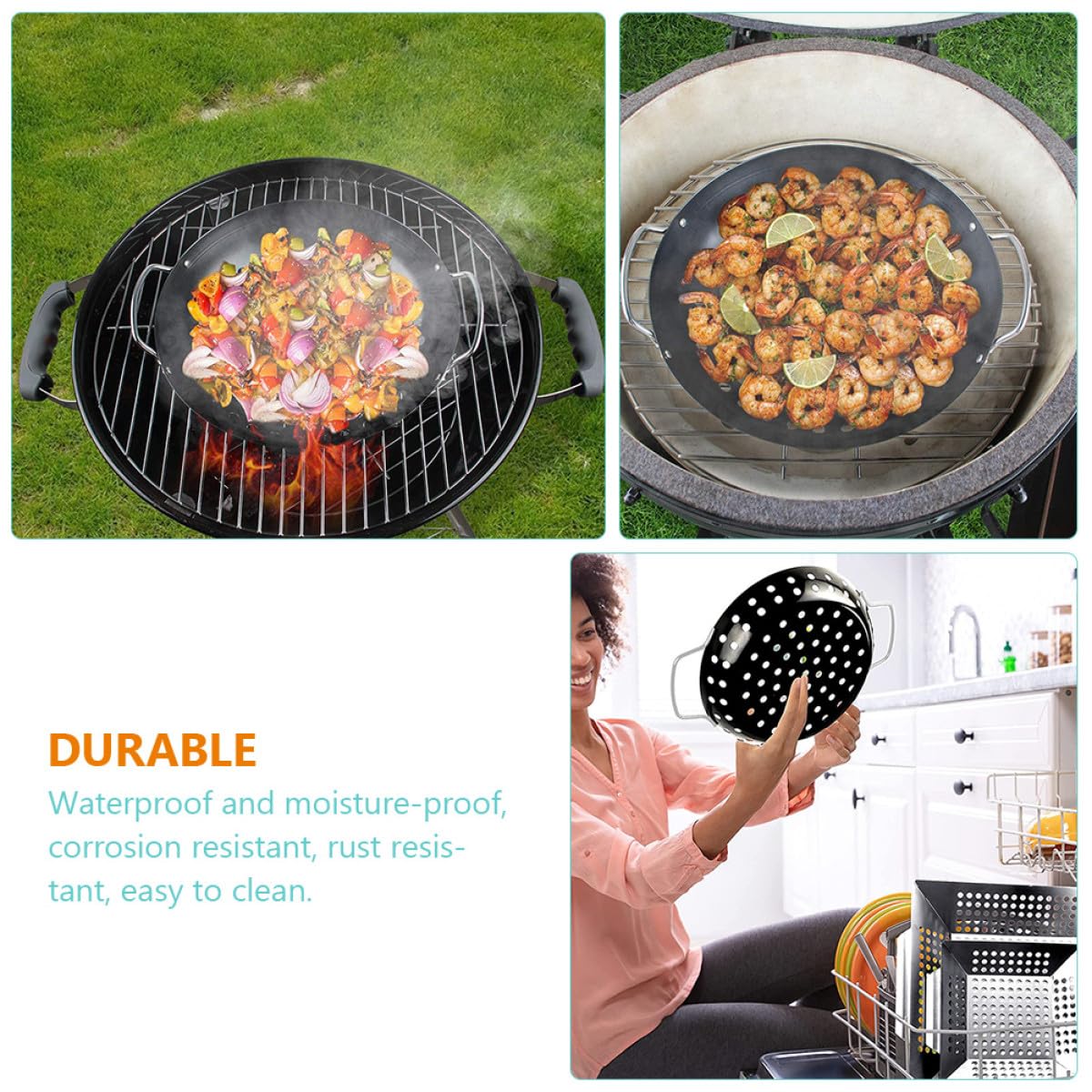 Didiseaon Cestello Resistente alla Ruggine per Grigliare le Verdure in Acciaio al Carbonio Design a Fori Grandi e Doppia Maniglia per Barbecue da Terrazzo