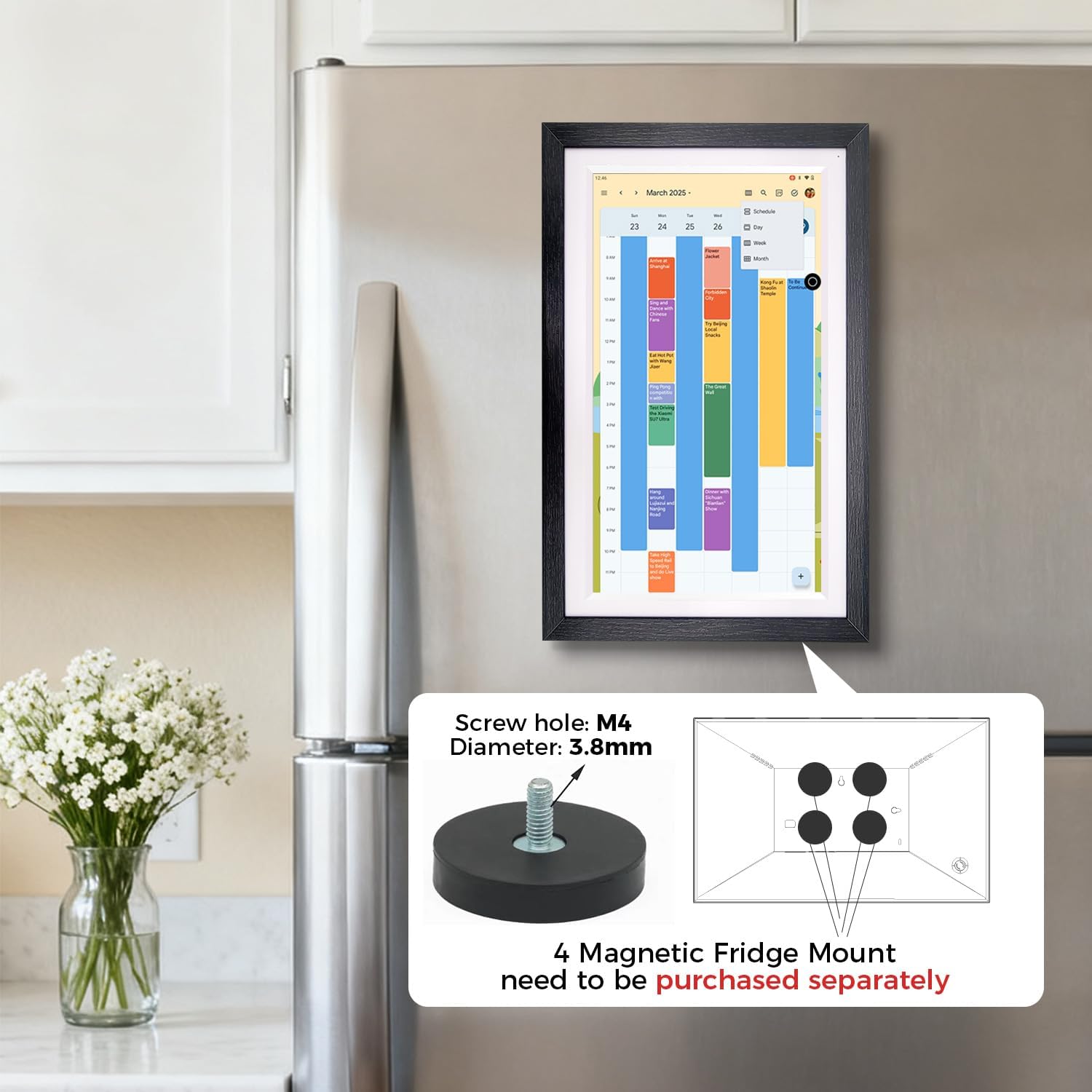15.6" Digital Google Calendar+Pen,No Subscription|All-in-one Smart Display:Photo Frame,Google Play Apps,Voice Assistant,Home Hub,Streaming|Built-in Battery|Wall&Desk|Anti-Glare Touchscreen|Walnut Wood