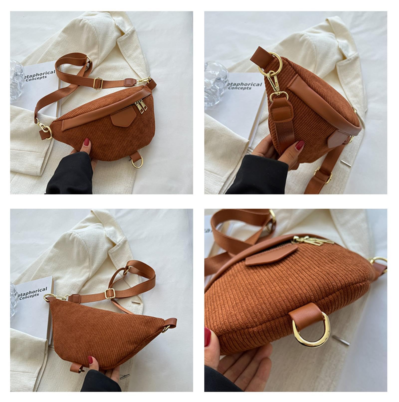 Sac banane femme sac banane en velours côtelé et sac de téléphone à la mode dames bandoulière poitrine sacs dame taille sac, Sac banane blanc