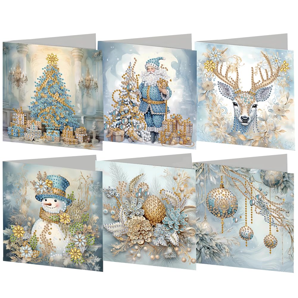 AMZGSHOP 6Pcs Diamond Painting Greeting Card Set, DIY Diamond Art Painting Cards, Rhinestone Diamond Art Mosaic Postcards for Family Friends Gift, Mosaic Handmade Creative Postcards