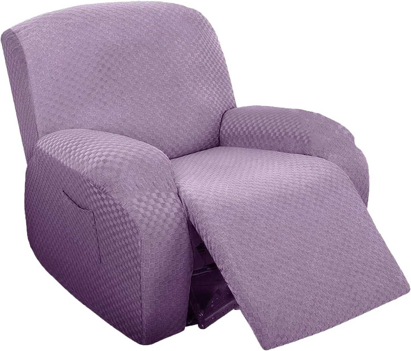 Recliner Chair Covers 4-Pieces Stretch 1 Seater Reclining Sofa Slipcover Furniture Covers with Elastic Bottom (Purple,1 Seater)