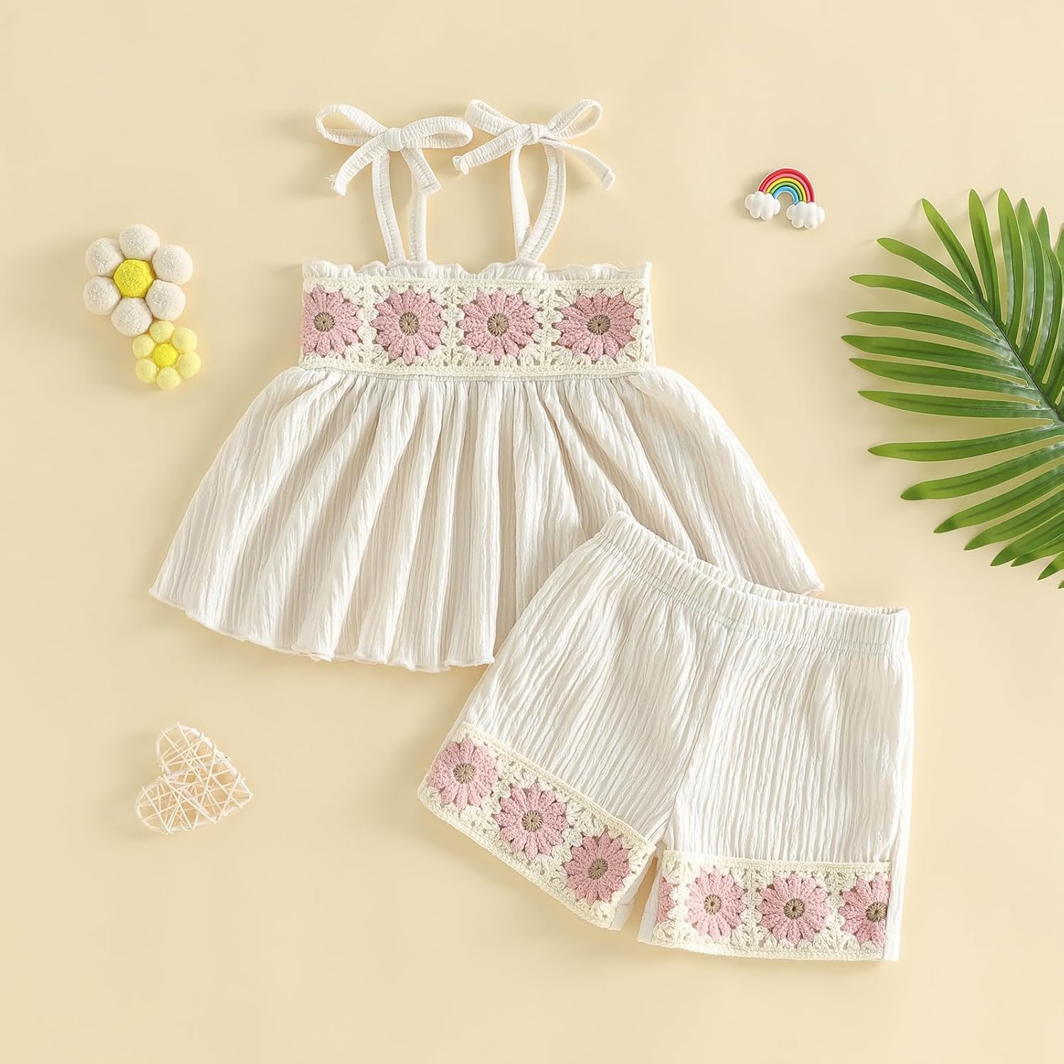 Baby Girl Summer Clothes Crochet Flower Sleeveless Tops and Shorts Sets Boho Beach Toddler Girls Outfits - Image 4