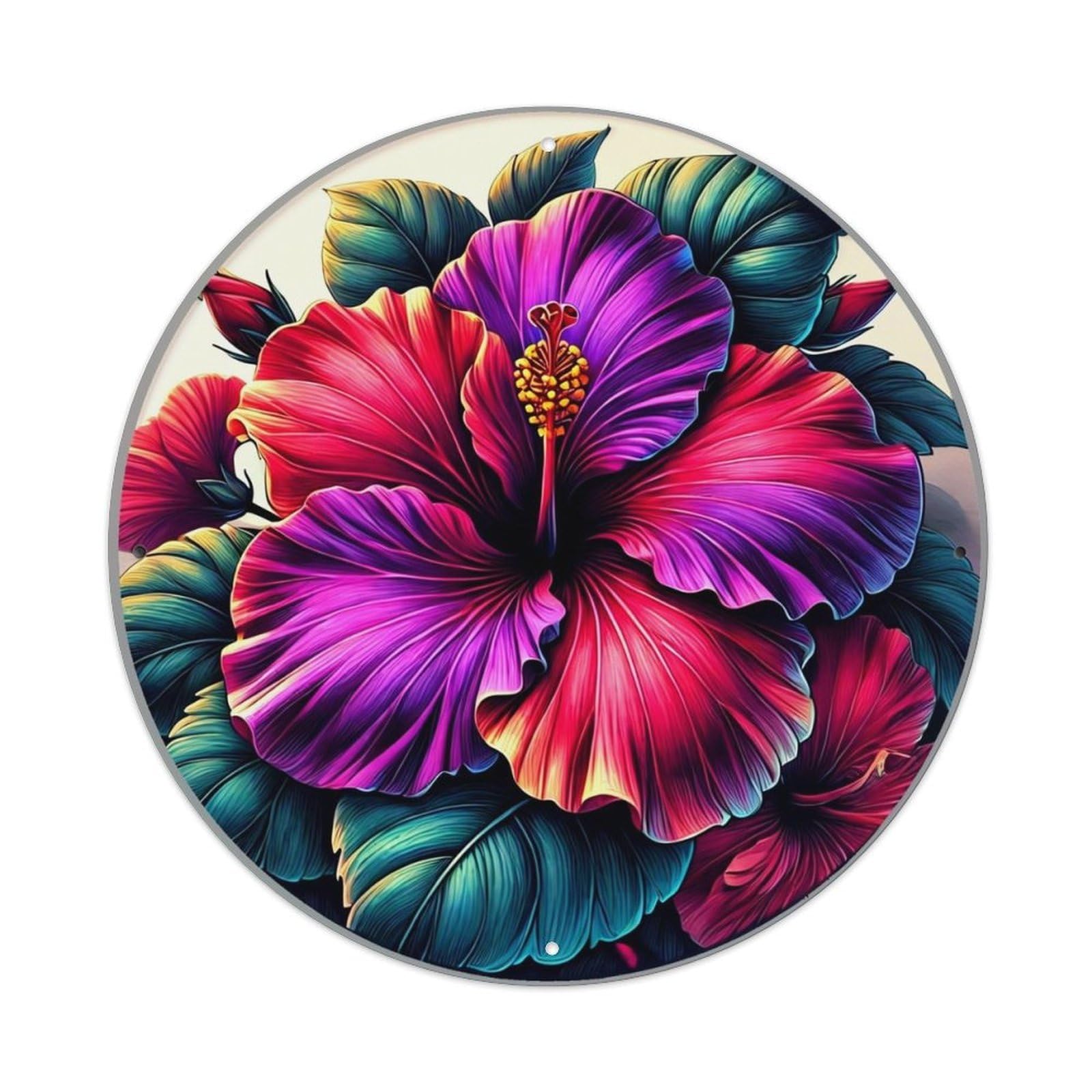 Vibrant Hibiscus Flower Pattern Print Retro Metal Tin Sign, Vintage Metal Poster for home, Gaming Room, Studio Workshop,Bar,Garage Wall Art Decor 8x8 inch