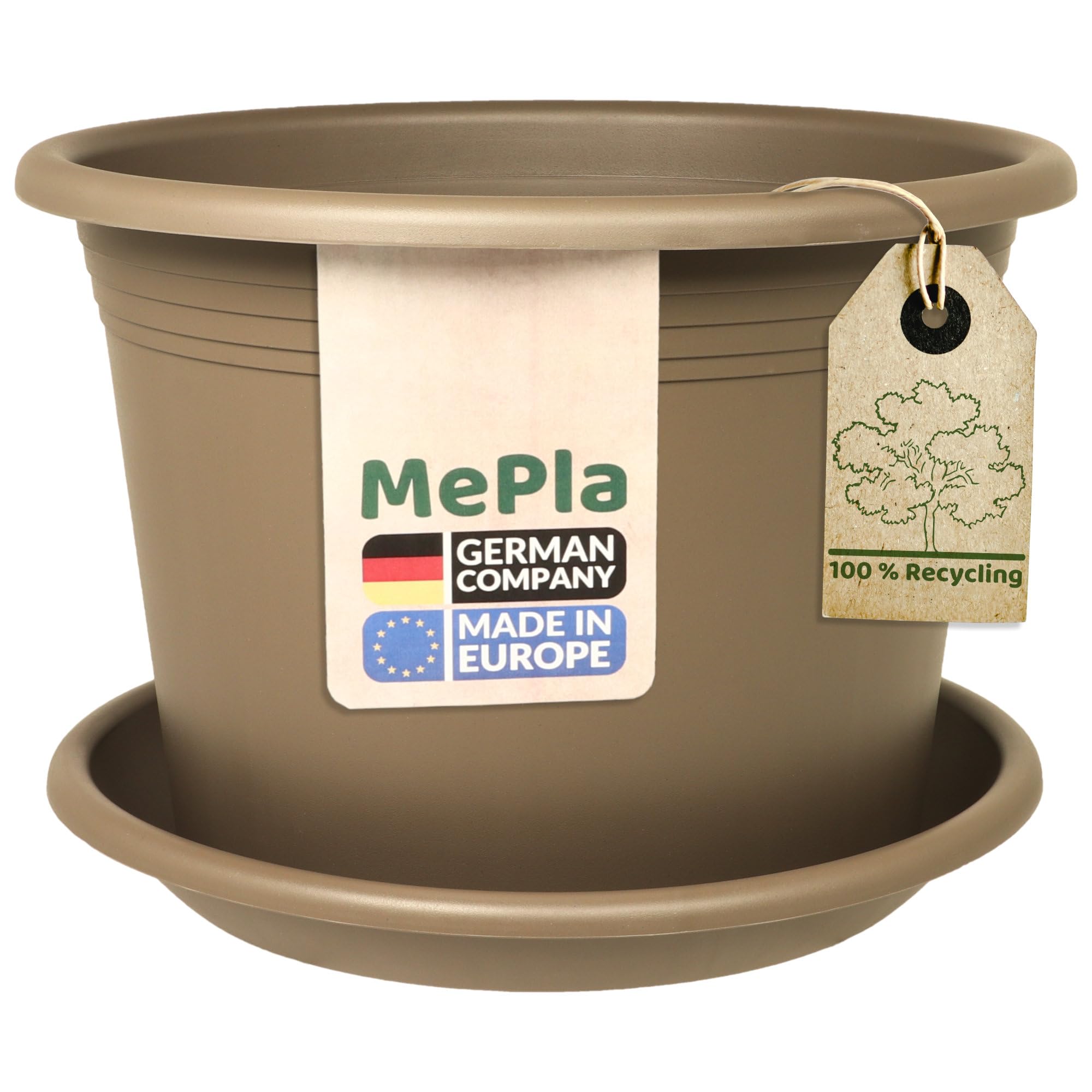 MePla - Pot de fleurs bac à plantes Cylindro ø60 cm + soucoupe ø58 cm, Taupe, résistant aux intempéries en plastique résistant aux UV