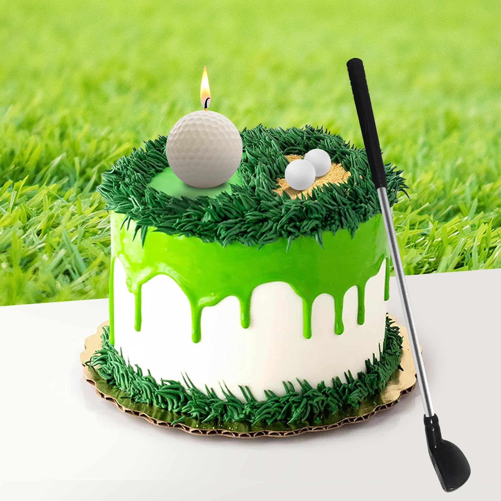 Velas de cumpleaños de pelota de golf, decoraciones de fiesta de cumpleaños de golf, decoración de pastel de golf, mini club de golf para decoraciones de cumpleaños temáticas de deportes de golf