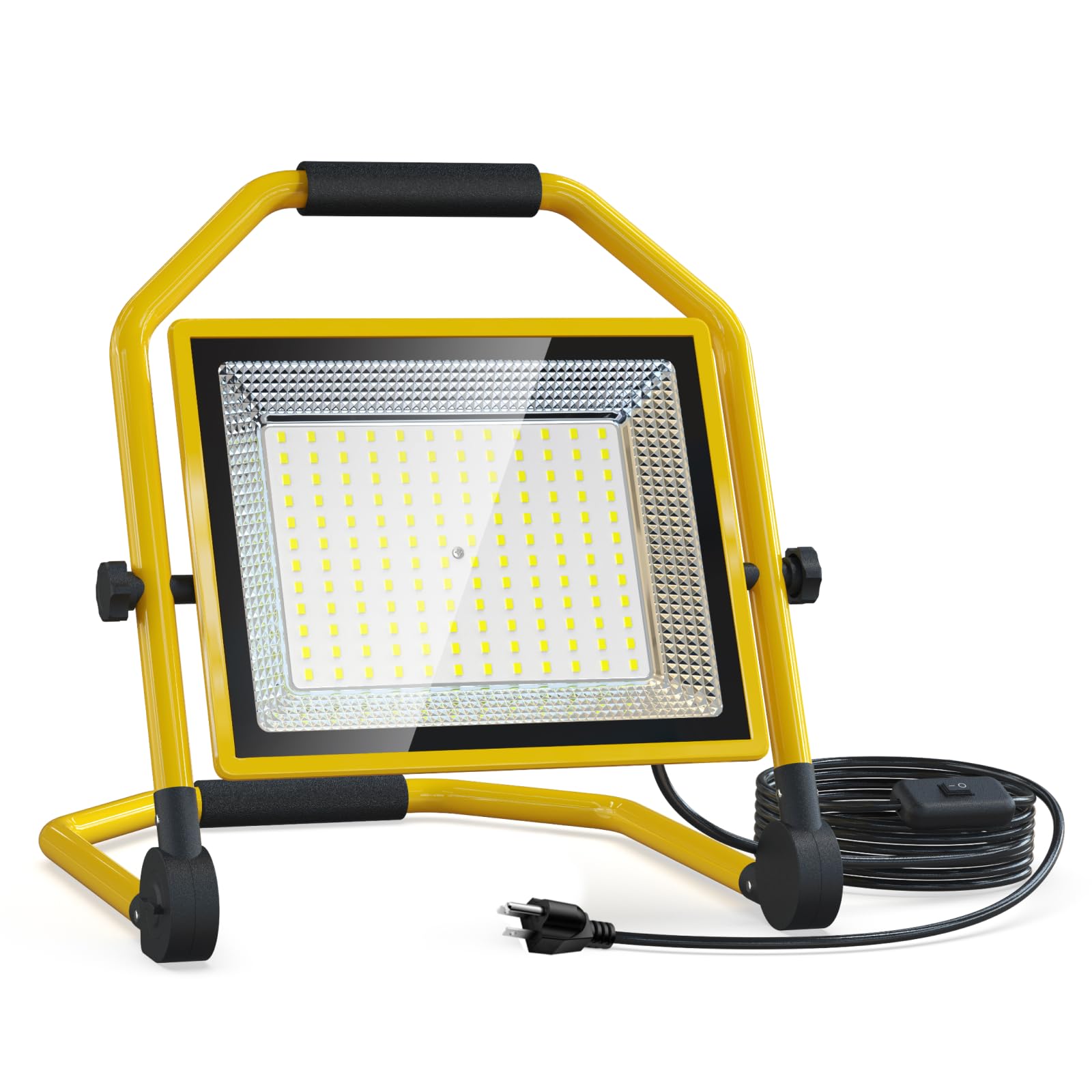 Reflektor budowlany LED o jasności 16500 lumenów, kabel 16 ft, 6500 K, wodoszczelny, regulowany stojak, idealny do warsztatów wewnętrznych i zewnętrznych, garaży i placów budowy (150 W)