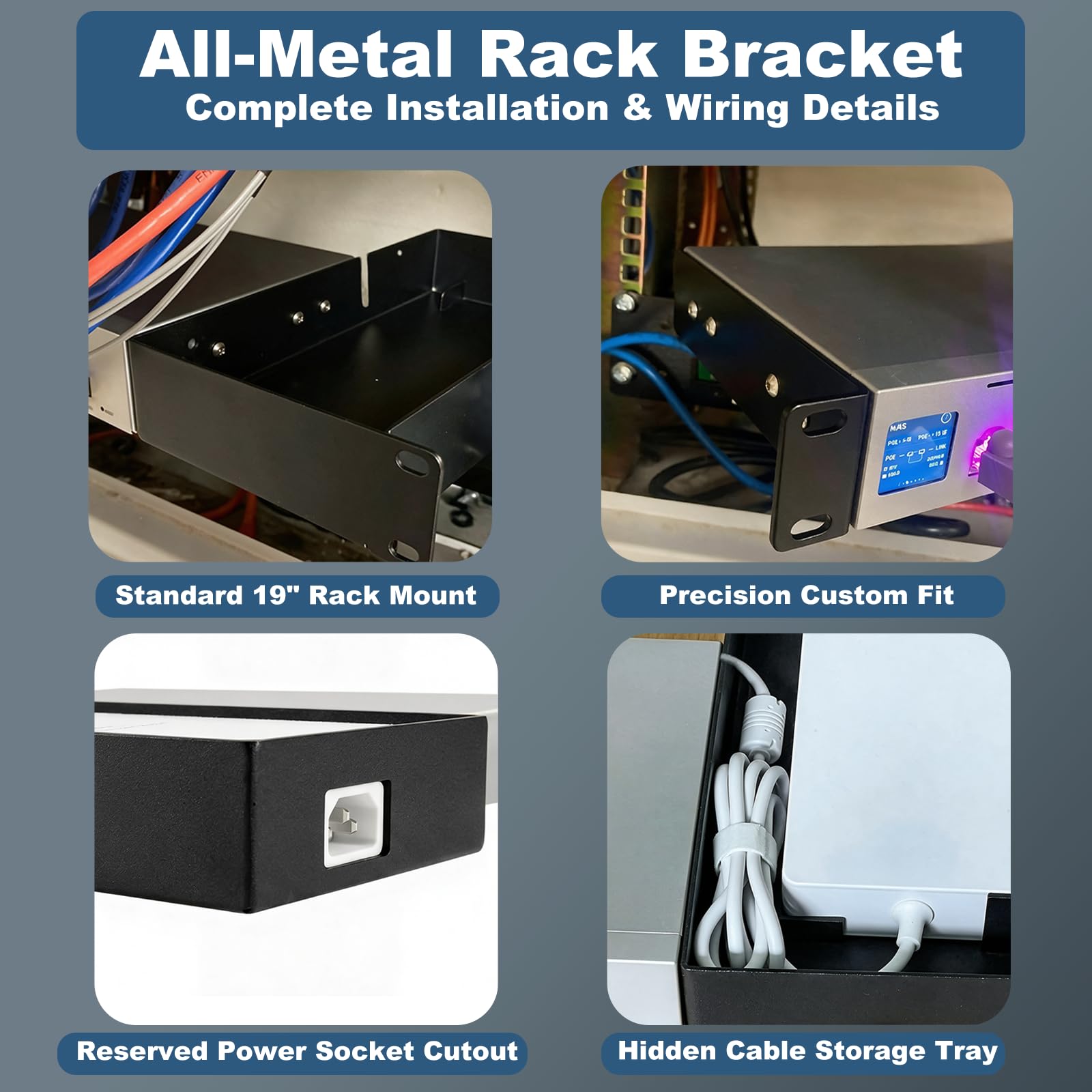 Supporto rack in metallo 1U da 19 pollici per UniFi Switch Pro Max 16 PoE, scaffale rack per server in acciaio verniciato a polvere nero Supporto per switch di rete sicuro 1U con flusso d'aria