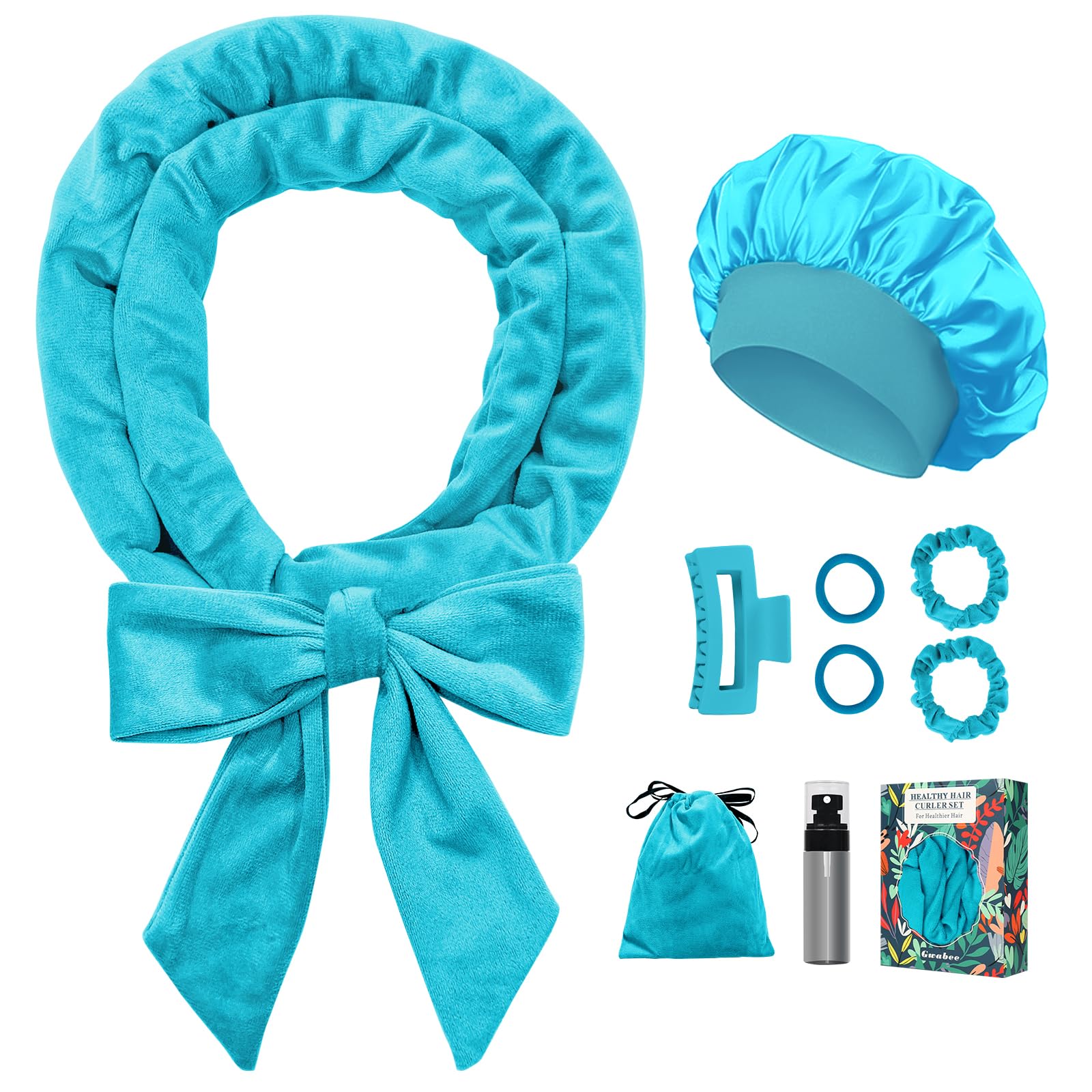 Gwabee Lockenwickler ohne Hitze über Nacht, 177,8 cm, weiche Lockenwickler zum Schlafen ohne Hitze, Locken über Nacht, 9-teiliges Lockenwickler-Set für Damen, Blau