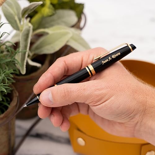Miniatura 2 de Bolígrafo de punta redonda WATERMAN Expert grabada en laca negra con borde dorado. Regalo de lujo personalizado para graduación o hitos