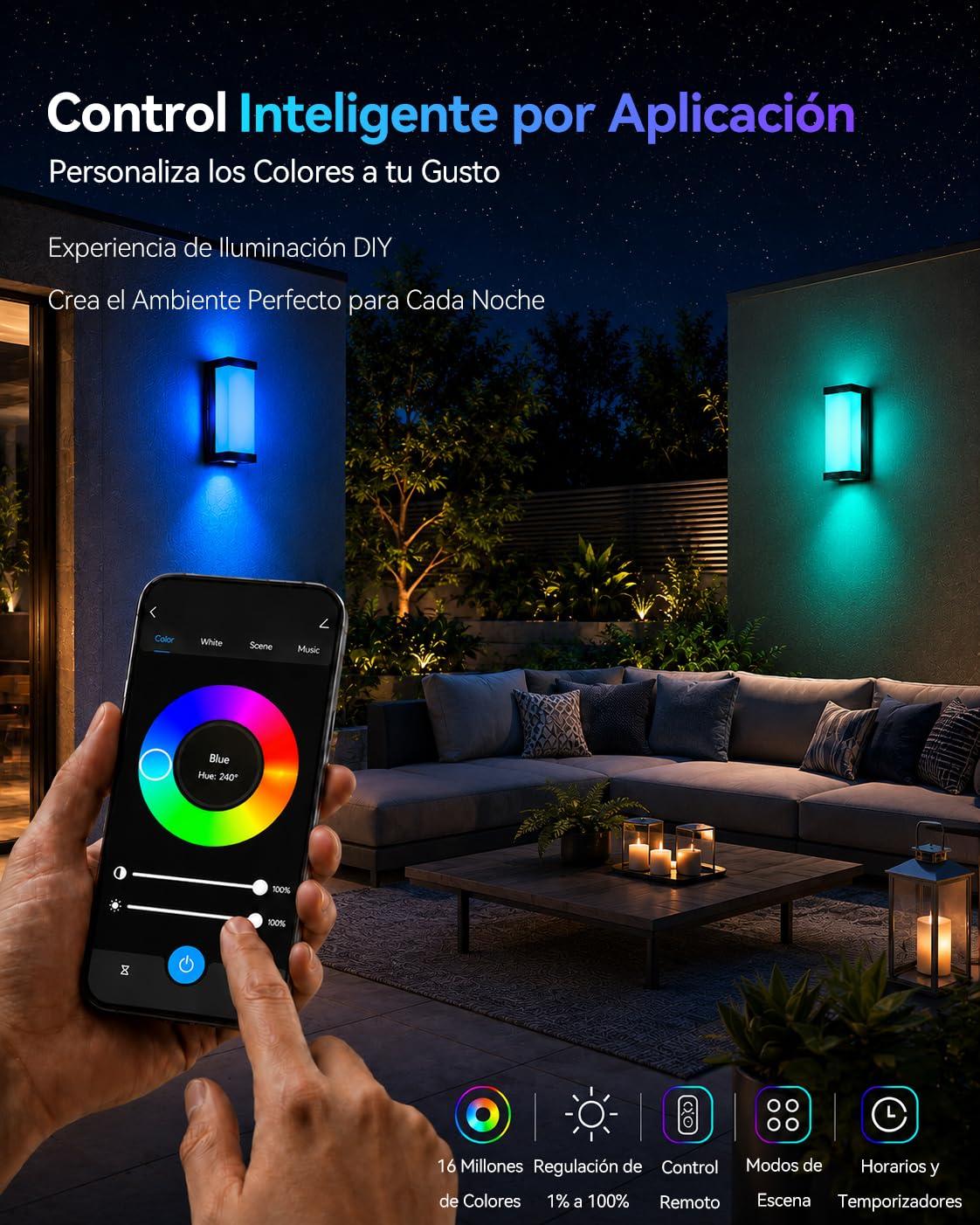 Meevt Lampara Exterior Pared Inteligente RGBCW, Luz Exterior LED - 1 Unidad | 1800LM, Iluminación de 3 Caras, IP65 Impermeable, Compatible con Alexa y Google Assistant, Porche Garaje Interior Exterio