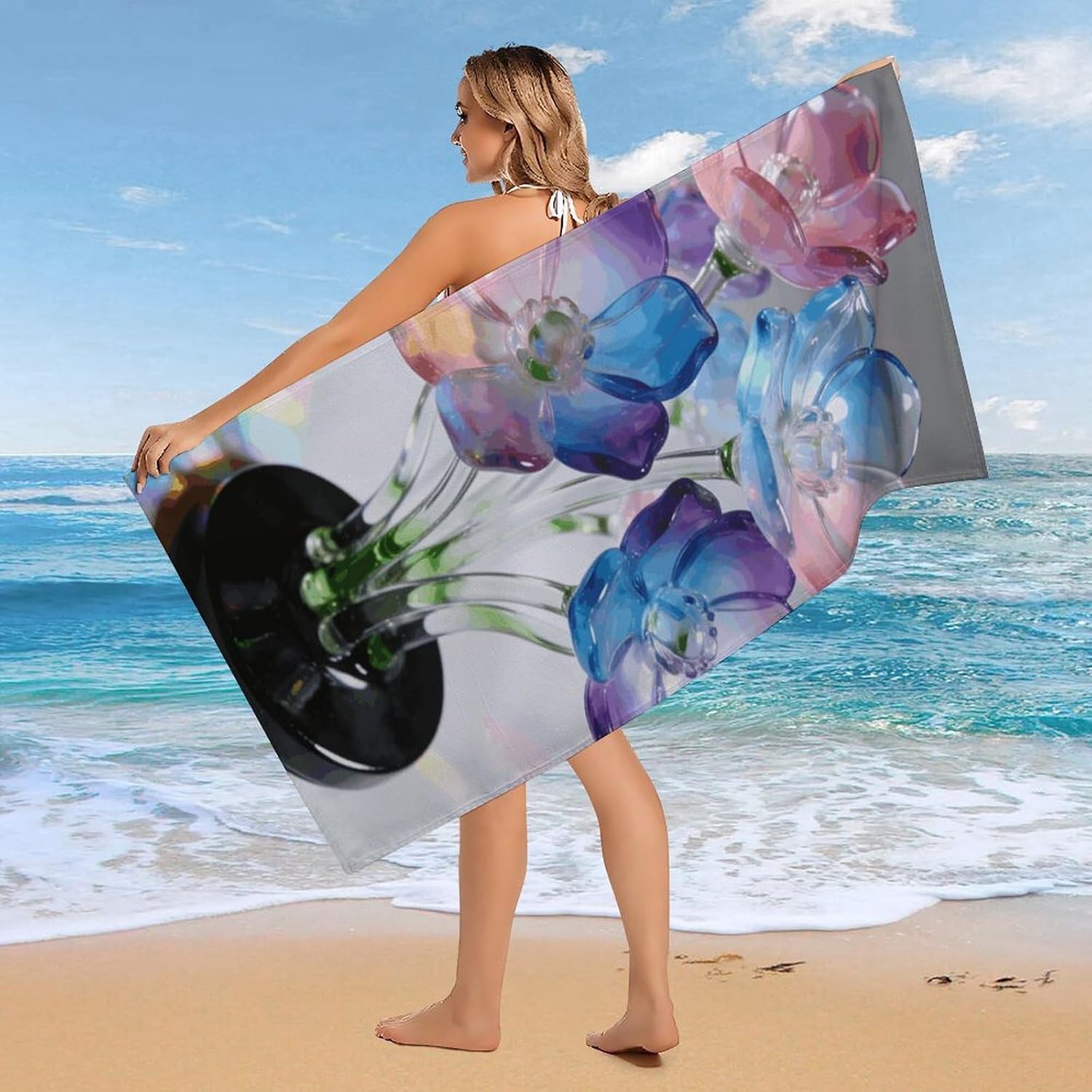 Colored Glass Flowers Oversized Beach Towel Set 31x 61 in image 4
