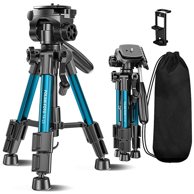 POLAM-FOTO TA-23 Aluminium Tripod, 25-Inch Adjustable with 2-in-1 Phone & iPad Holder