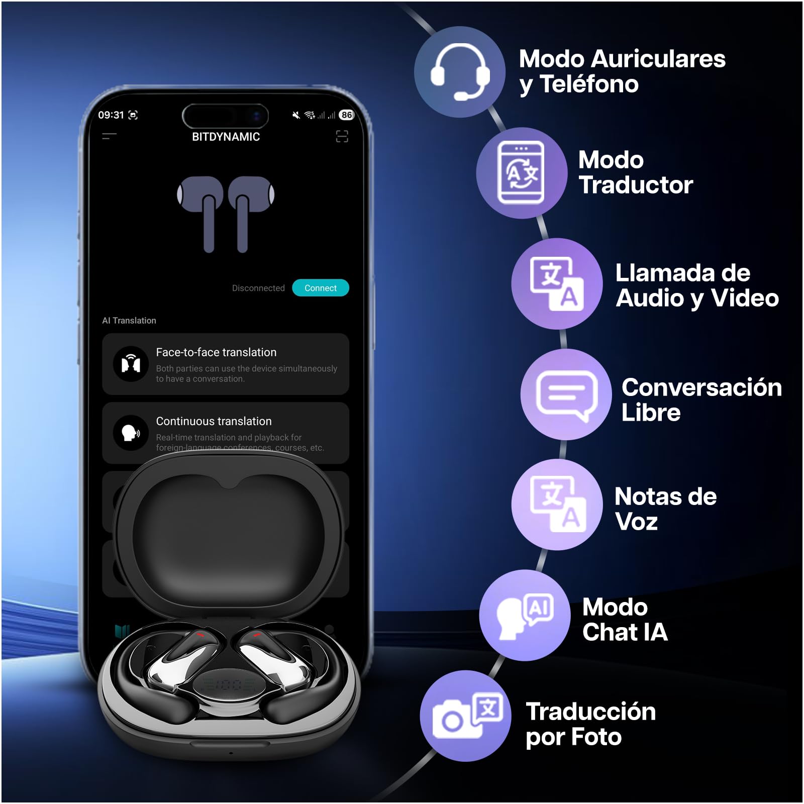 MMOBIEL Auriculares Traductores AI Tiempo Real Traducción en 148 Idiomas con App – Open-Ear Bluetooth – 90 h en Espera, 400 mAh – Música, Llamadas, Traducción, Viajes, Negocios y Aprendizaje