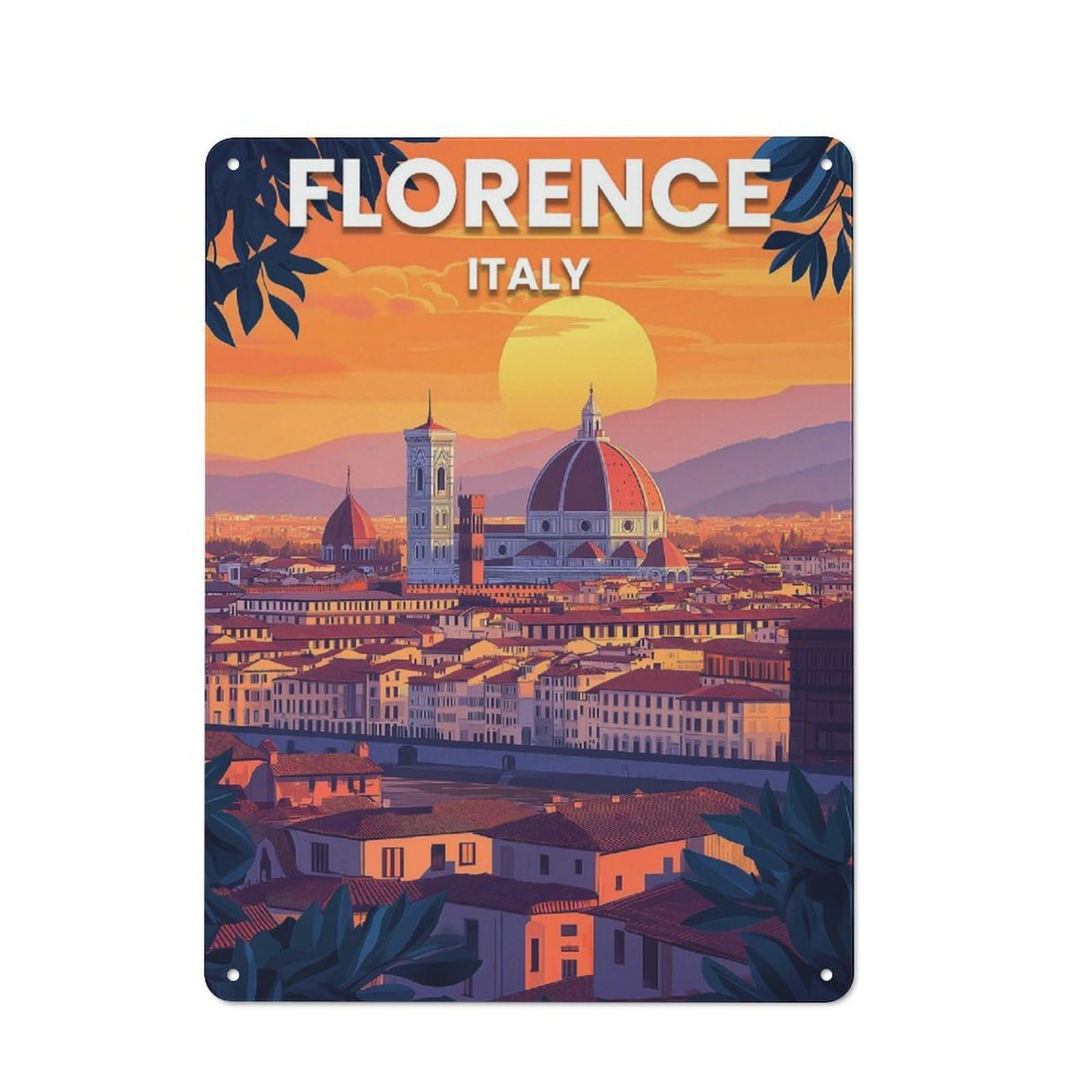 Junmoney Sunset In Florence Tin Wall Plaque 40X30cm With For Living Room Wall, Gift For Feature Wall Decorators During The Christmas Season