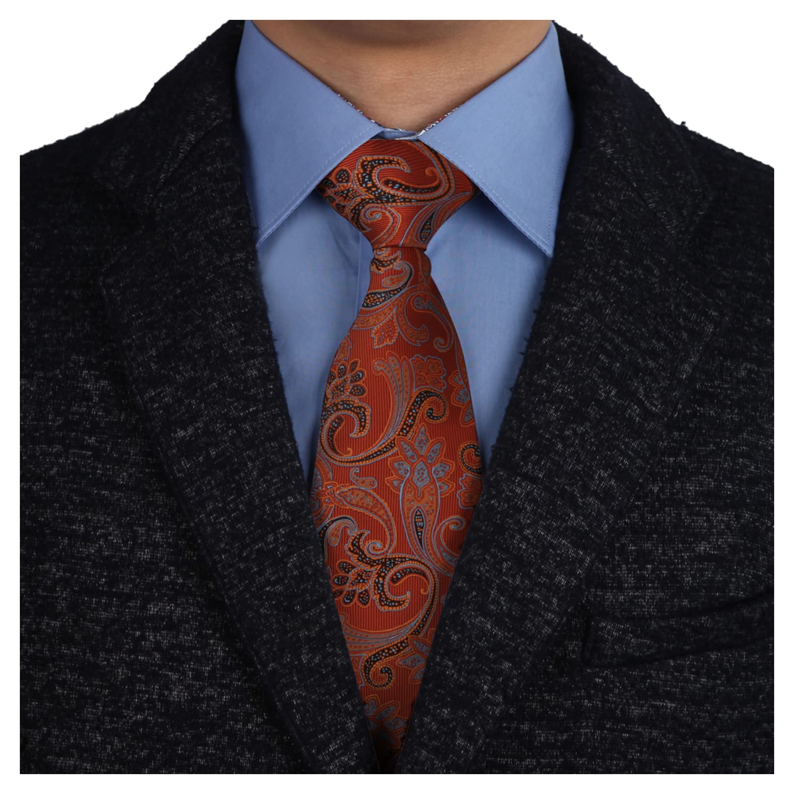 Epoint X Long-Ties For Mens Orange Paislry Extra Long-Neckties Woven Silk Wrinkle-Free Musical Band Entering A Company EAGB0117 Orange Red,Light Steel Blue,Black