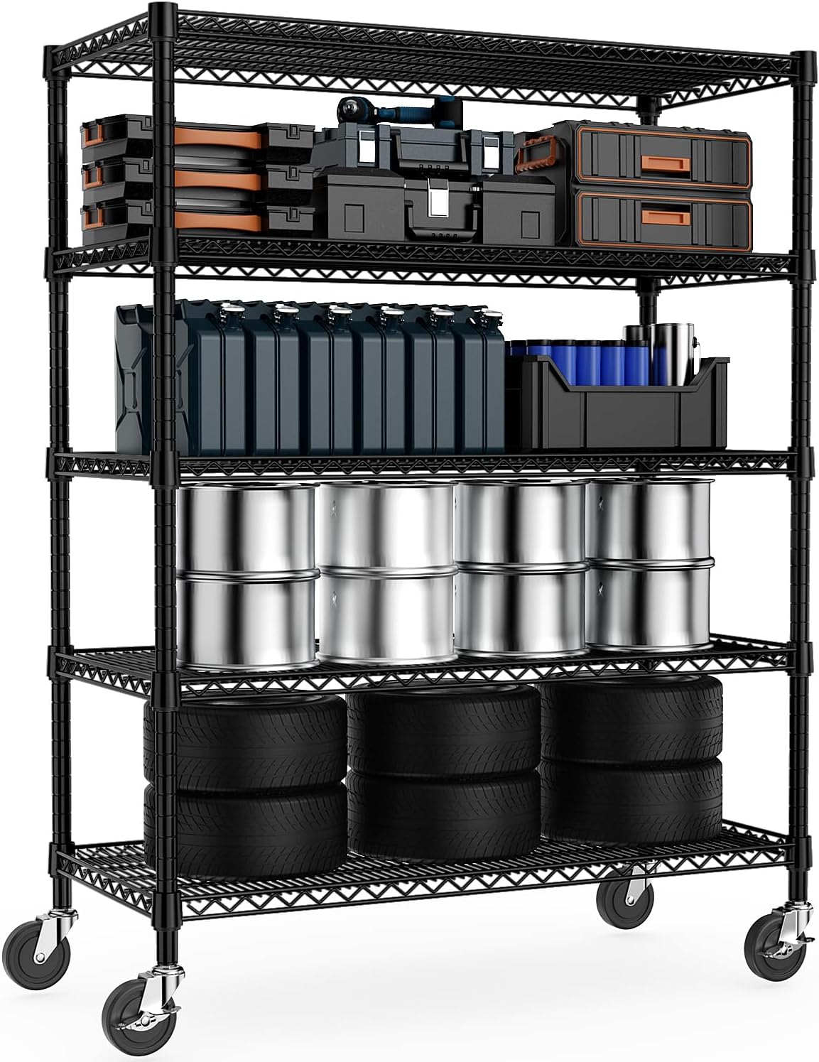 Garage Shelving 5 Tier Industrial Metal Shelving Units for Commercial, Basement, Pantry, Warehouse, School, Black Heavy Duty Easy Assembly 23.6" D x 53.2" W x 73.6" H 5 Tier 23.6" D x 53.2" W x 73.6" H Black