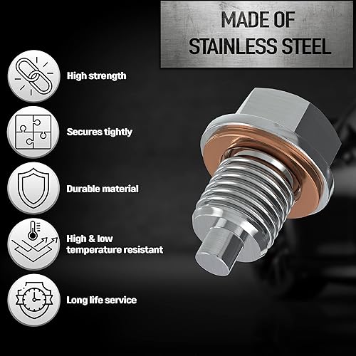 Miniatura 6 de Tapón de drenaje de aceite de acero magnético con revestimiento de zinc M12x1.75 con 5 sellos de junta de arandela de goma, repuesto de 0.47