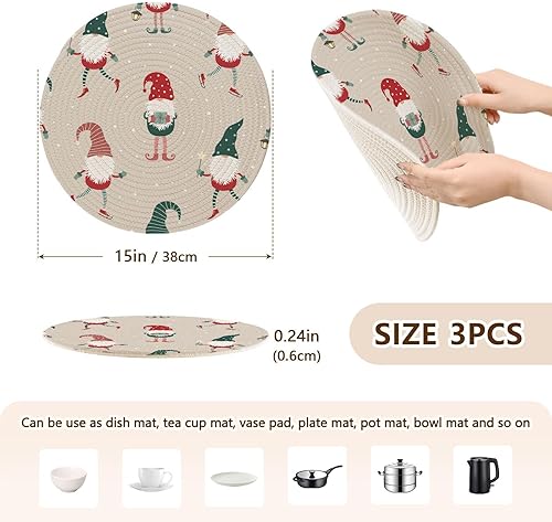 Miniatura 2 de 3 Pcs Microwave Trivet for Hot Pots and Pans 15in Cotton Thread Weave Heat Resistant Table Pad for Instant Pot Halloween Decor Merry Christmas Gnome