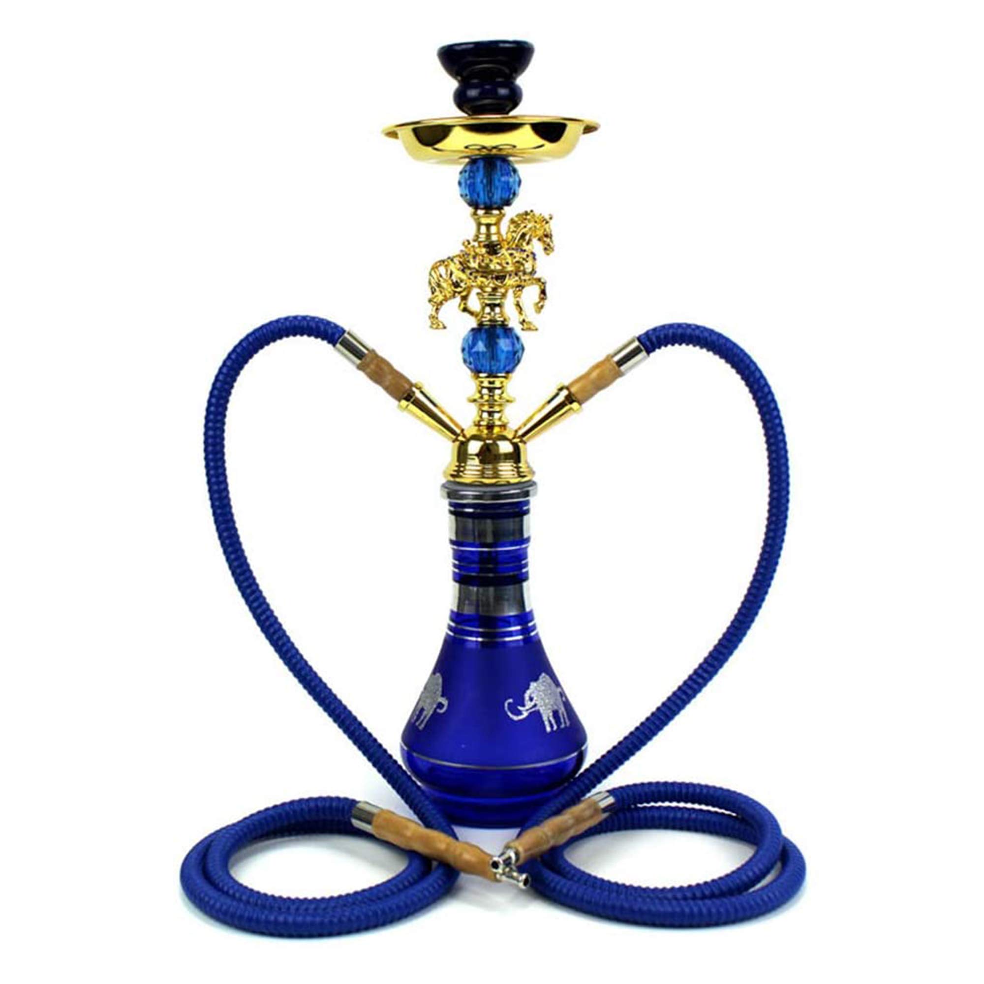 Juego Narguile Lujo 20" 2 Mangueras Kit Premium Narguile Jarrón Vidrio Cuenco Cerámica Pinzas para Carbón Escultura Caballo Narguile para Fumar Shisha Narguile