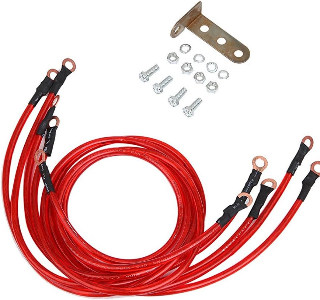 Amazon Yuharu エンジン アーシング ワイヤー キット 選べるカラー レッド アーシング 車 バイク