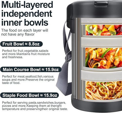 Miniatura 10 de Yelocota Termo para comida caliente  Contenedor de sopa aislado de boca ancha de 67 onzas  Tarro de comida de acero inoxidable 1810 con 3 niveles a