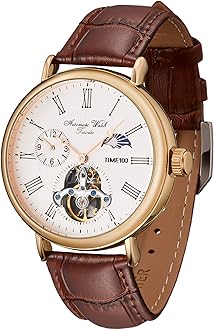 Time100 Mens Wrist Leather Strap Mechanical Self Wind Watches Navigator-Series Tourbillon-Style Automatic Watch for Men