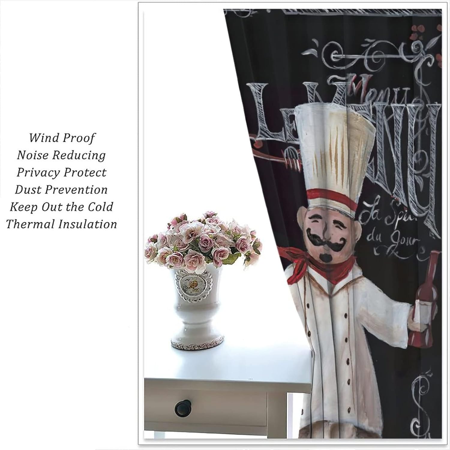 Vintage Kitchen Chef Rod Pocket Blackout Curtains for Bedroom - Abstract Medieval Fat Chef Window Drapes,Thermal Insulated Room Darkening Curtains 2 Panels 45L x 21W