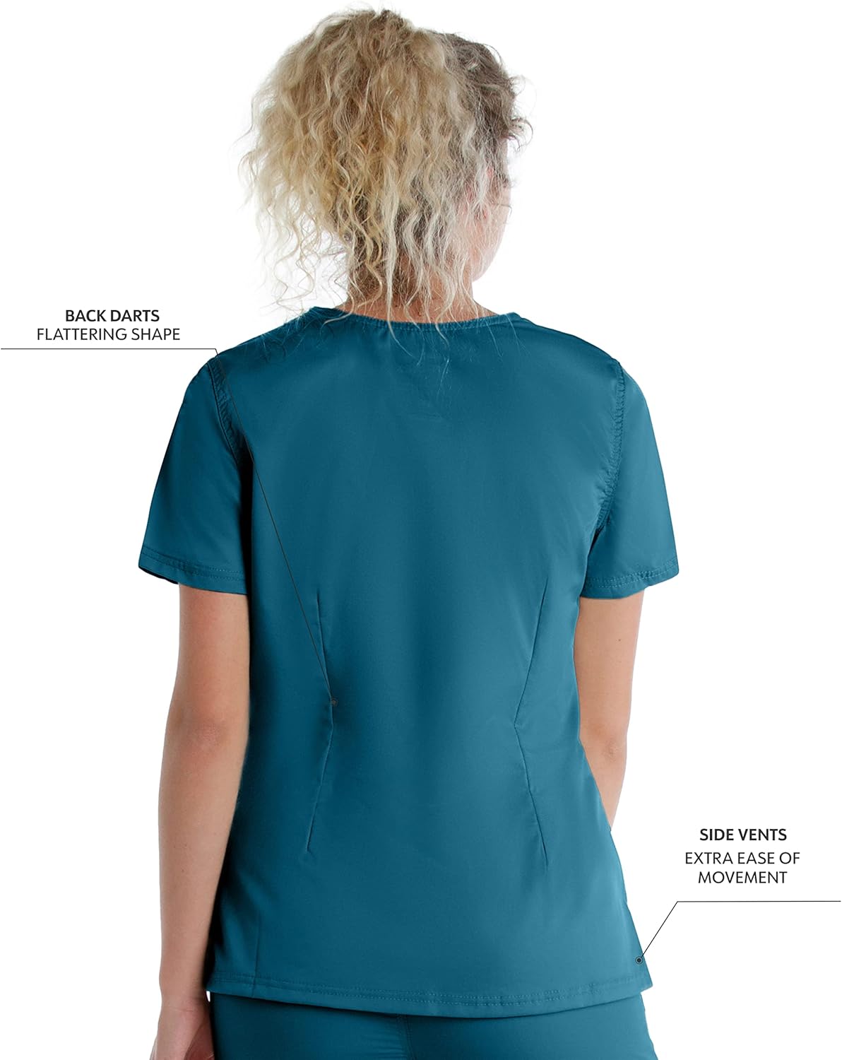 Landau Proflex Tailored Fit Stretch 3-Pocket Mock Wrap Scrub Top for Women 4161 Caribbean - Image 3