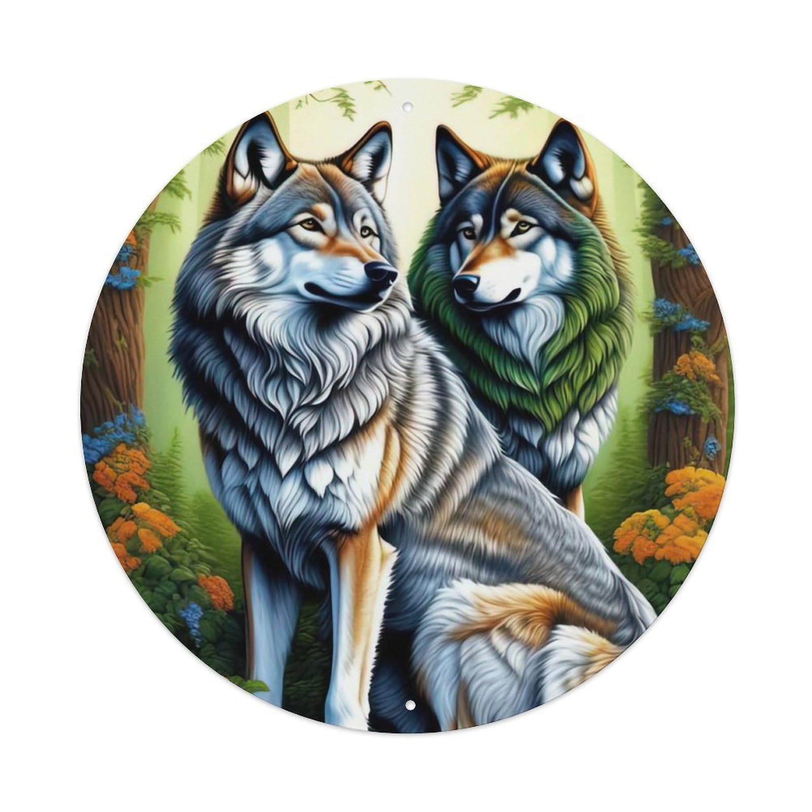 Animal Artwork Two Wolves in The Forest Vintage Metal Tin Sign Plaque Wall Decor for Cafe, Club Bar, Office, Garden Metal Poster 8x8Inch