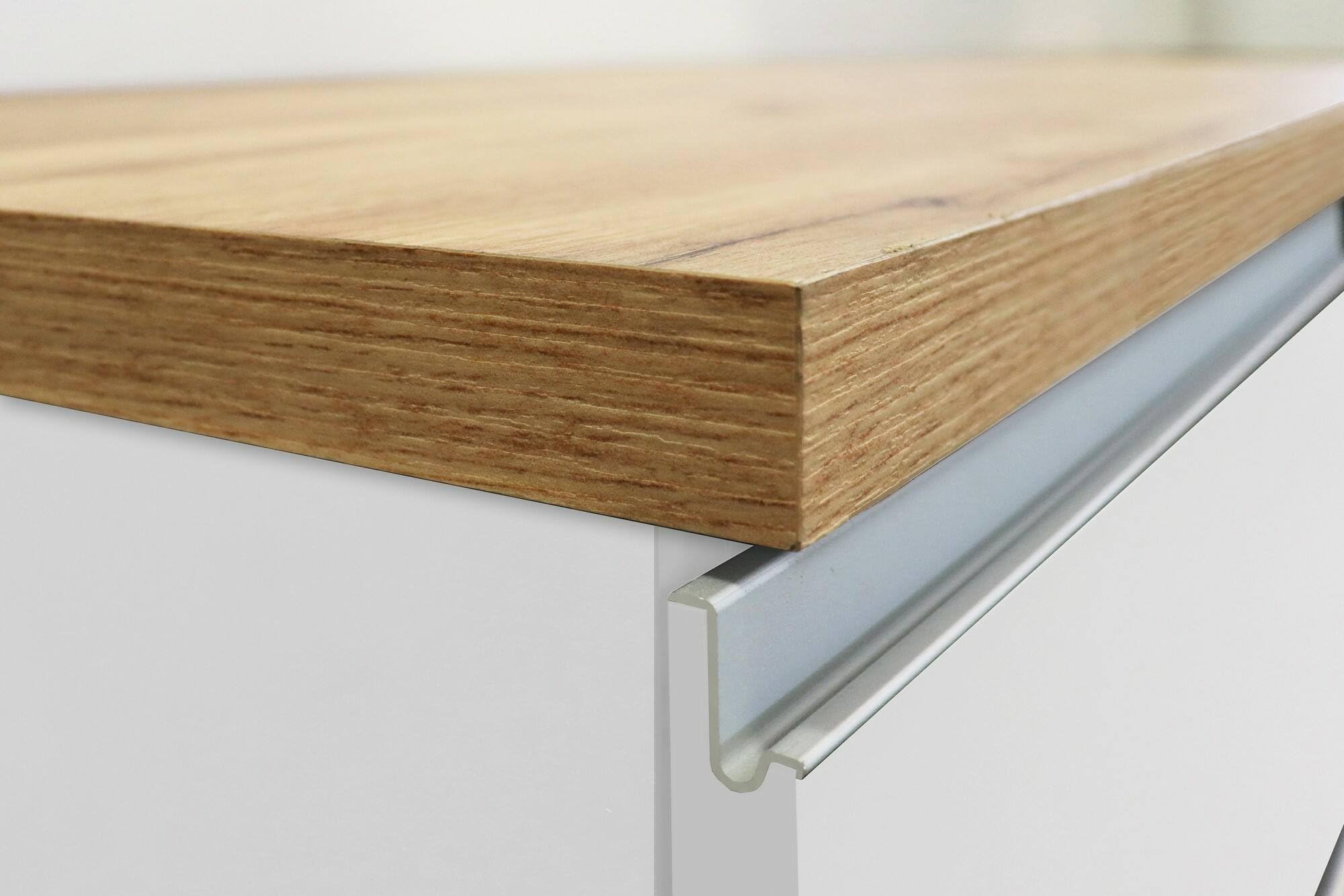 Dmora - Îlot de Cuisine Patrizio, Armoire Polyvalente, Meuble de kitchenette, Table auxiliaire, 100% Made in Italy, 155x90h90 cm, Blanc Brillant et chêne