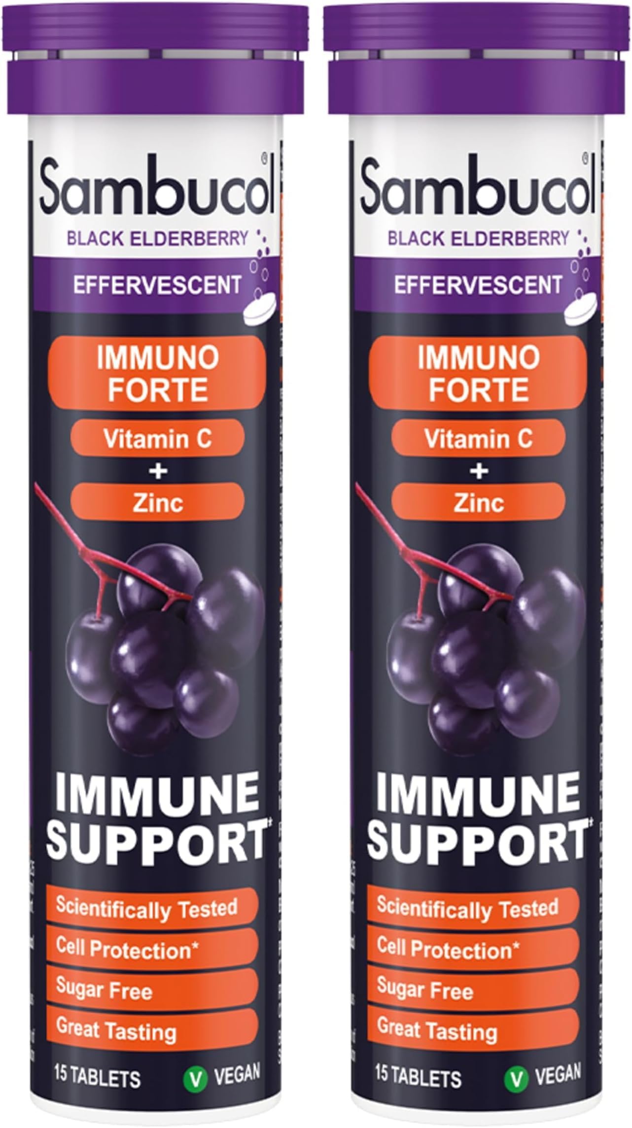 Sambucol Black Elderberry Effervescent 15 Tablets, 30 g, 021774 (Pack of 2)