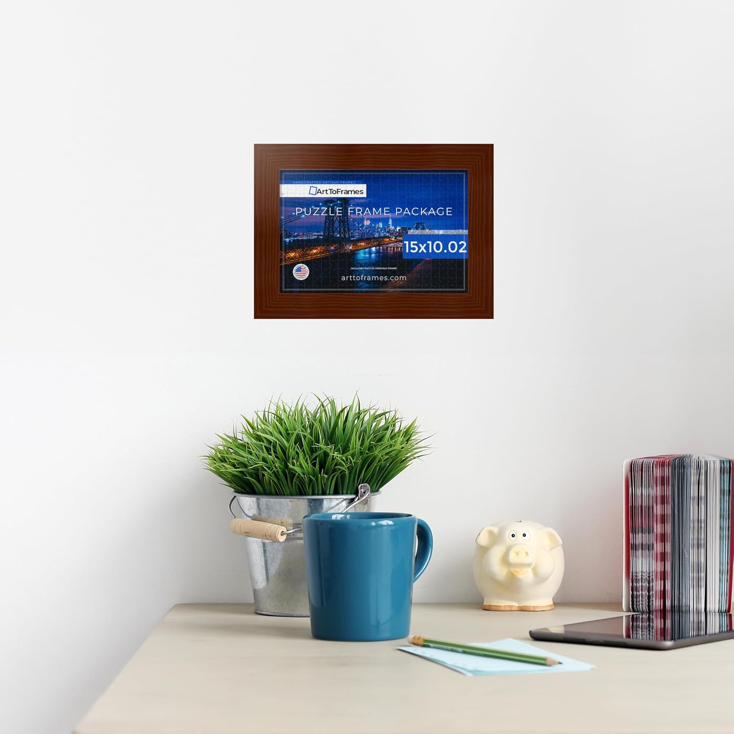 ArtToFrames 15x10.02 INCH/38x26 CM Brown Frame for 1000 Piece Puzzles.This 2.00 Inch Custom Wood Puzzle Frame is Honey - Comes with Regular Glass (PuzzleHE9187-15x10.02)
