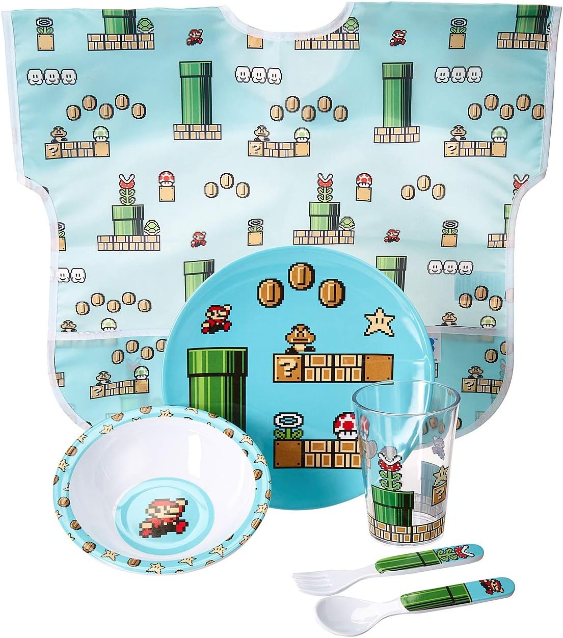 Nintendo 8-Bit Mario Five-Piece Melamine Set w/ Bib