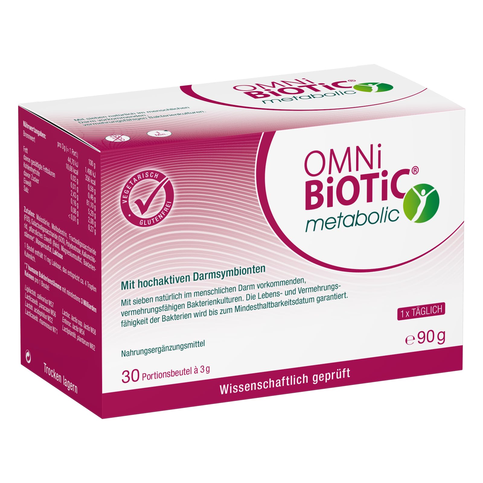 OMNi BiOTiC metabolic, 30 Portionen (90 g), 7 Bakterienstämme, 3 Mrd. Keime pro Tagesdosis, Pulver, Vegetarisch, Glutenfrei, Zur täglichen Anwendung