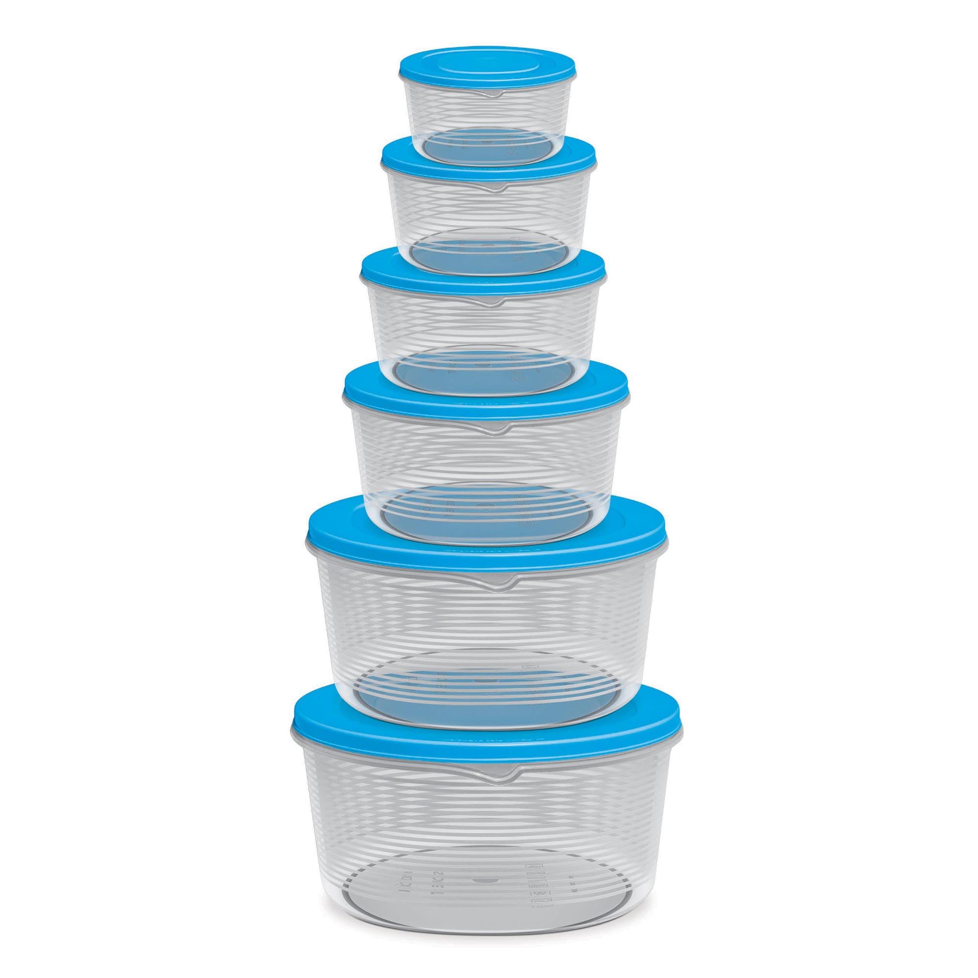 Milton Store It - Set di 6 contenitori in plastica (200 ml, 400 ml, 600 ml, 1 litro, 2 litri, 3 litri), blu, ermetici, impilabili, organizer da cucina