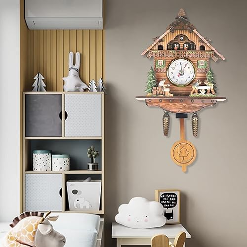 Miniatura 6 de Reloj de pared retro reloj colgante tallas antiguas para decoración del hogar, sala de estar, dormitorio, tablero MDF marrón nuevo (B)