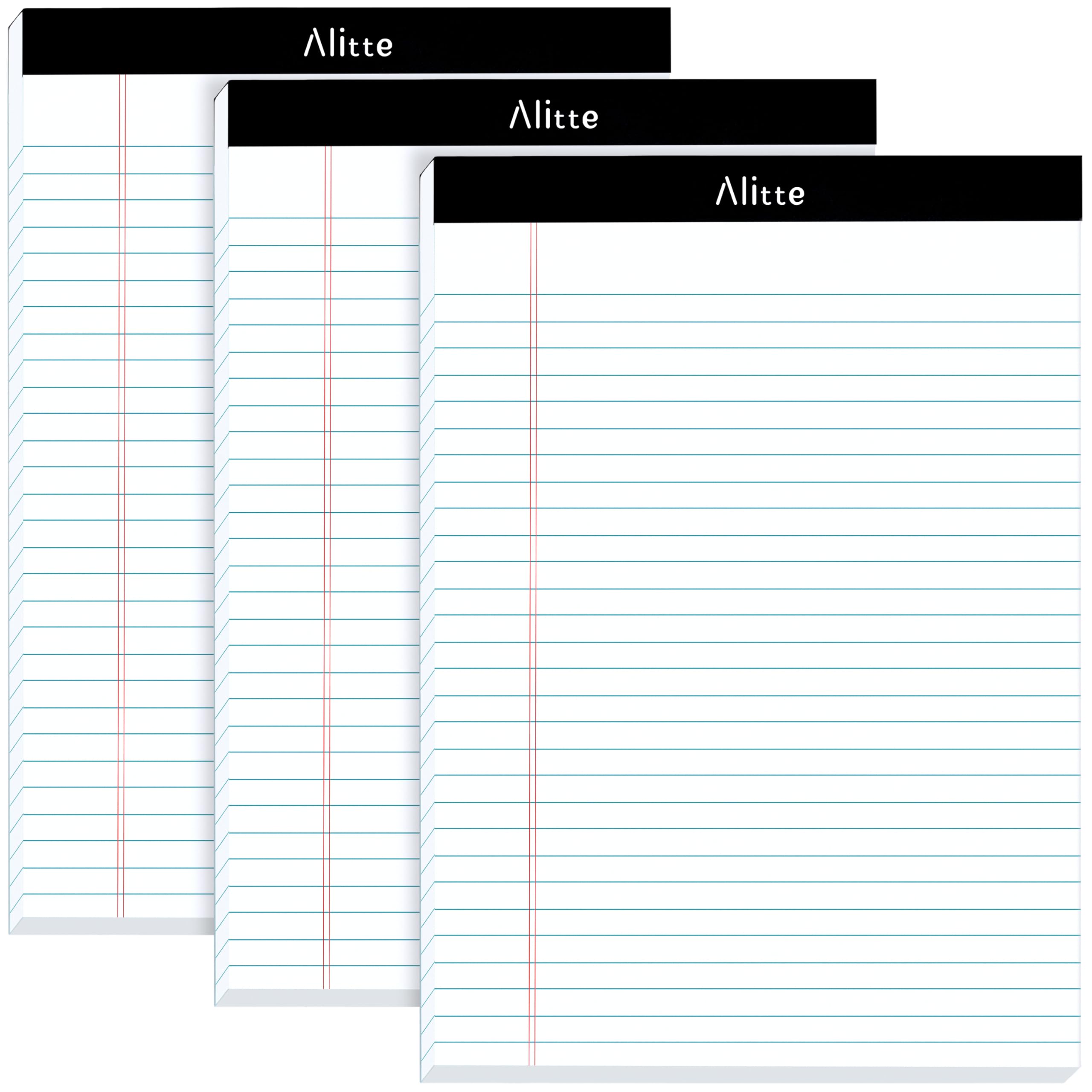 Alitte Legal Notepads 8.5 x 11, Pack of 3 - Perforated Wide Ruled Writing Pad - Premium Thick Paper, No Ink Bleeding - Blank Legal Pads For Home, Office, School, Business - 50 Sheets Per Notebook