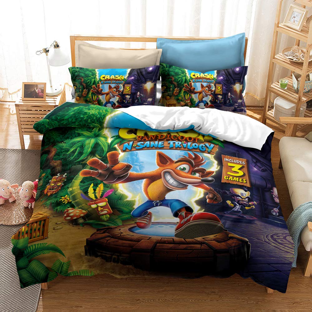 Crash Team Racing Duvet Cover Set with Zipper 3 Piece Bedding Set with 2 Pillowcases 50x75cm (crash 01,Double(200x200cm))