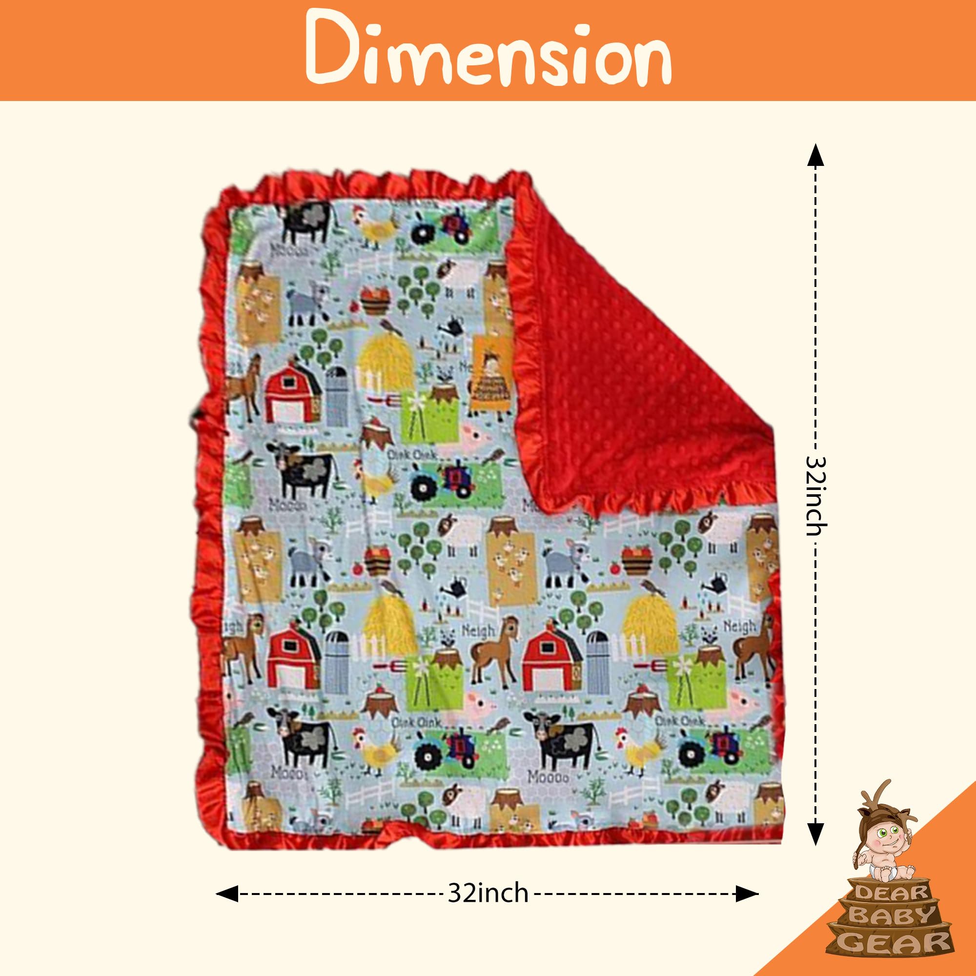 Dear Baby Gear Mantas de bebé, animales de granja, tractor, Minky rojo, 81,2 x 81,2 cm