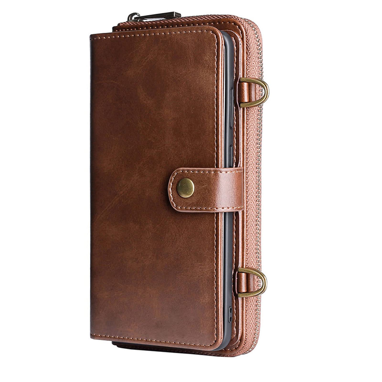 Etui do iPhone 14 / 14 Pro / 14 Plus / 14 Pro Max, klapki, zamek błyskawiczny, etui na telefon komórkowy, przegródka na karty, magnetyczne, odporne na zarysowania, brązowe, 14 Pro 6,1"