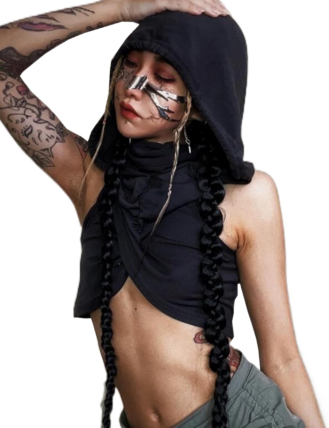 Y2k Sleeveless Hooded Crop Top for Women - Sexy Rave Outfit, Streetwear Festival Top - Image 7