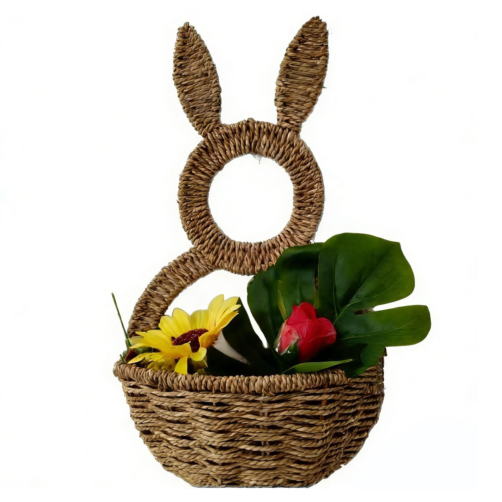 Handwoven Rabbits Ear Shape Flower Basket Natural Rattan Breathable Flower Holder for Home Decors and Storage Breathable Holder
