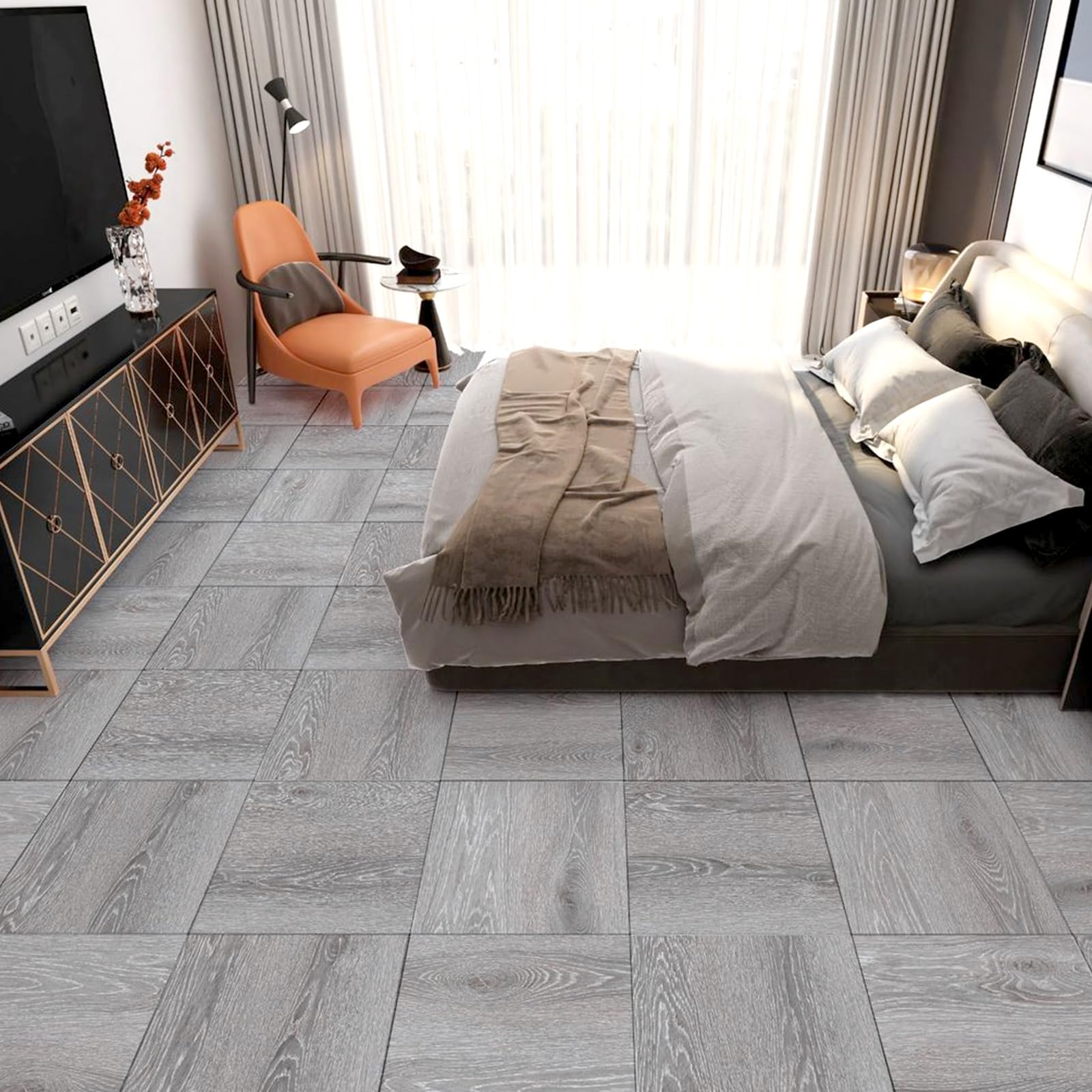 Lot de 40 revêtements de sol en PVC - 30 x 30 cm - Carreaux adhésifs - 3,6 m² - Sol en vinyle - Autocollant - Épaisseur : 1,3 mm - Carreaux autocollants - Gris - Pour salon, cuisine, chambre