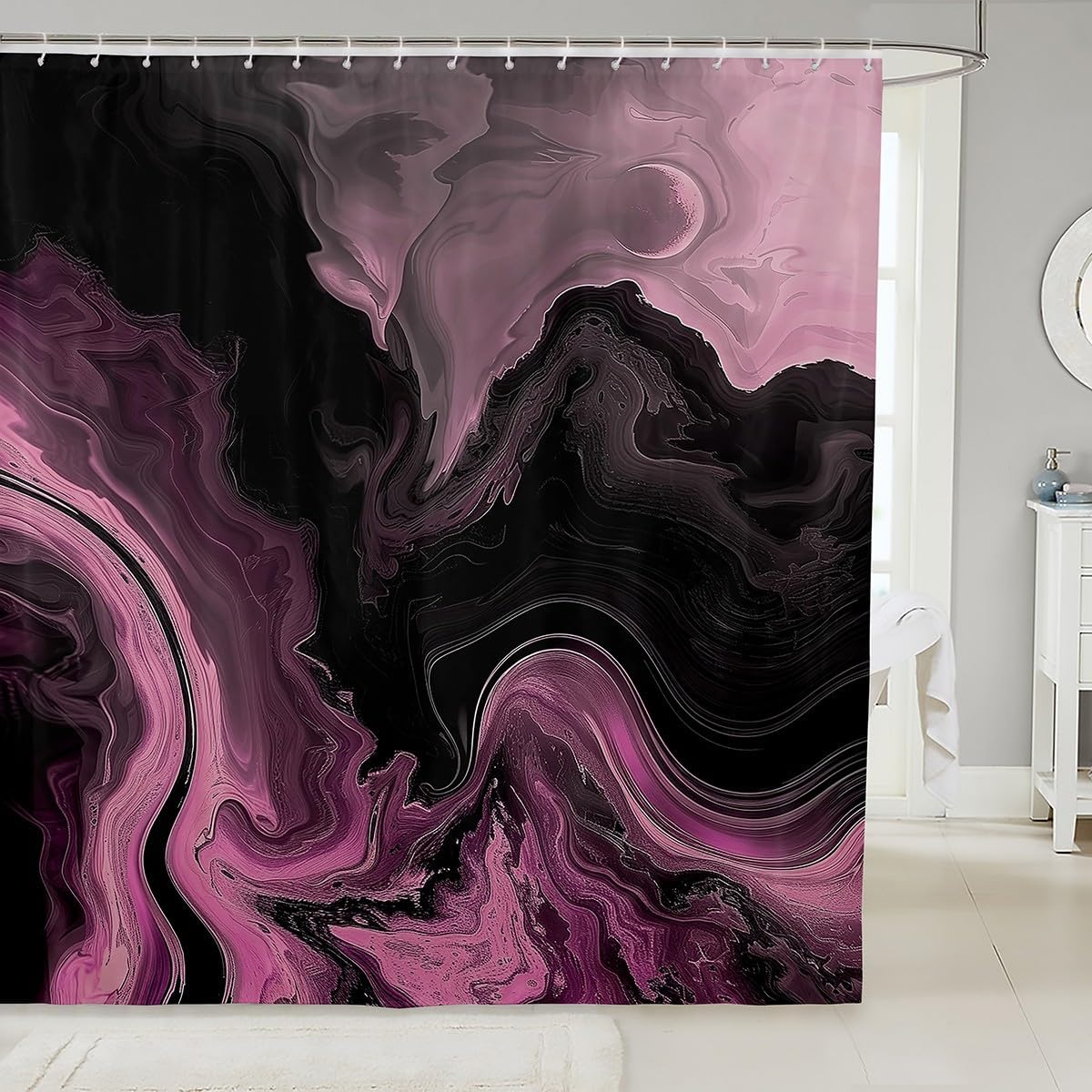 Black and Grey Marbling Bath Curtain for Boys Men Watercolor Stripe Shower Curtain, Black and Gold Marble Bathroom Curtain Foil Print Shower Accessories, Abstract Aesthetic Metallic Bathtub Decor