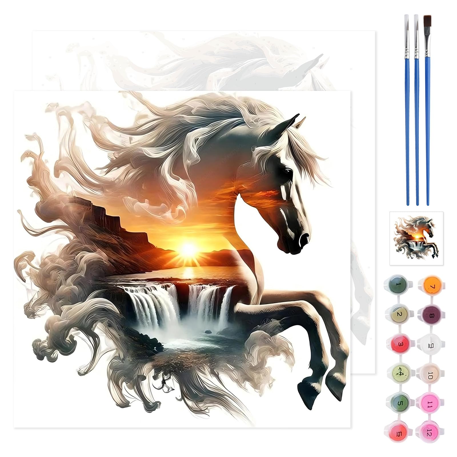TLIOBLO Horses Paint by Numbers Kits for Adults Kids, Painting by Numbers Animals, DIY Painting on Canvas for Home Wall Decor Gifts 35x35cm