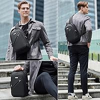 Vista 13 de DUSLANG Mochila de hombro para senderismo, bolsa cruzada para hombres, bolsas de pecho con puerto de cargador USB para campamento casual, ciclismo